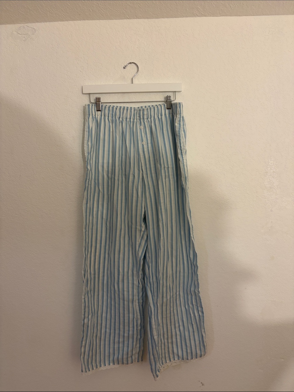 Light Blue and White Striped Wide-Leg Pants
